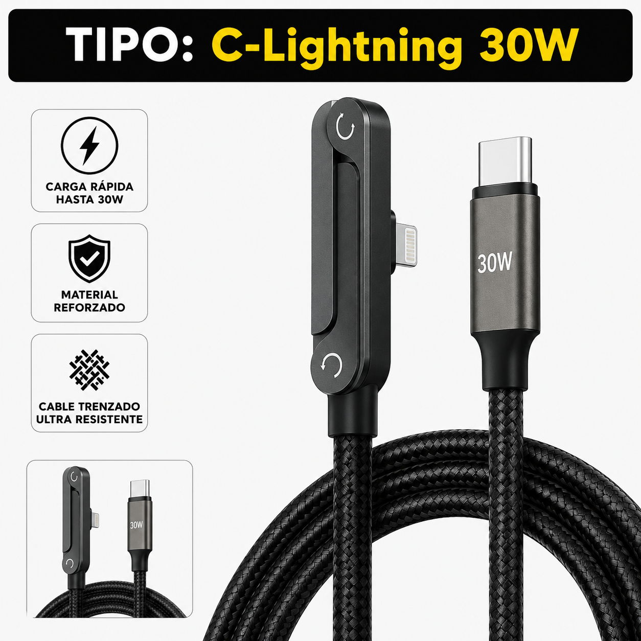 CABLE DE CARGA RÁPIDA 240W TIPO C CON SOPORTE | FLEXCHARG™