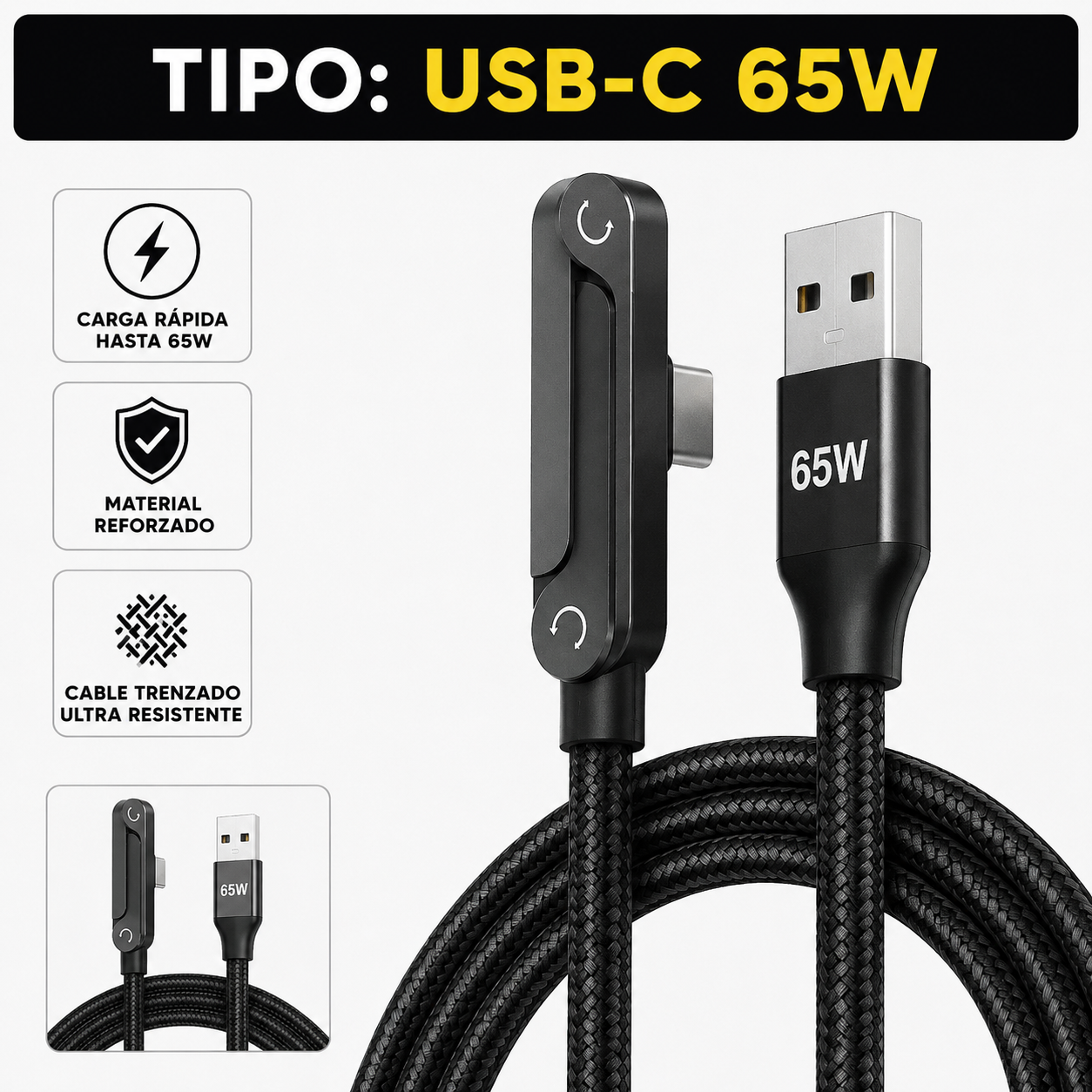 CABLE DE CARGA RÁPIDA 240W TIPO C CON SOPORTE | FLEXCHARG™