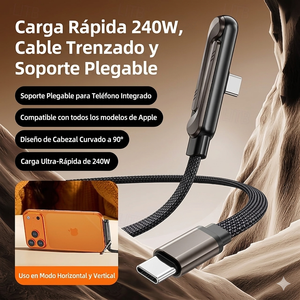 CABLE DE CARGA RÁPIDA 240W TIPO C CON SOPORTE | FLEXCHARG™
