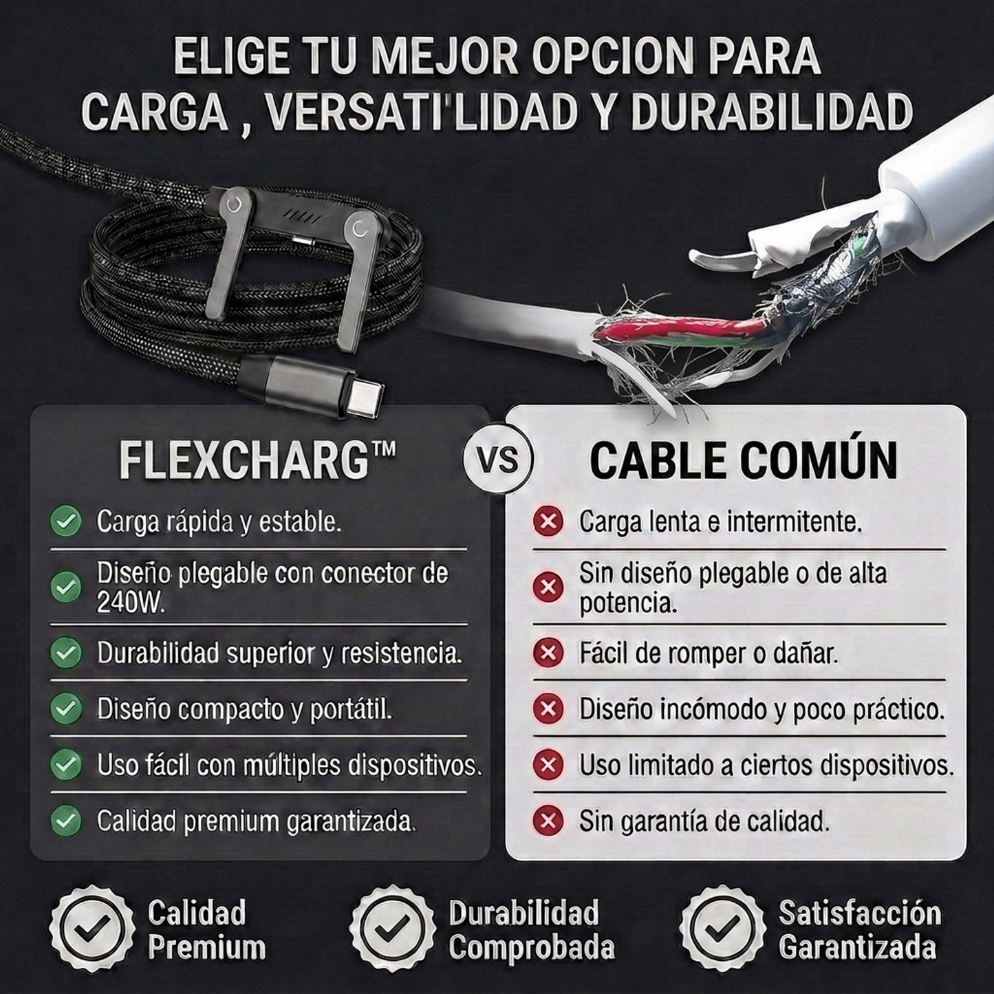 CABLE DE CARGA RÁPIDA 240W TIPO C CON SOPORTE | FLEXCHARG™
