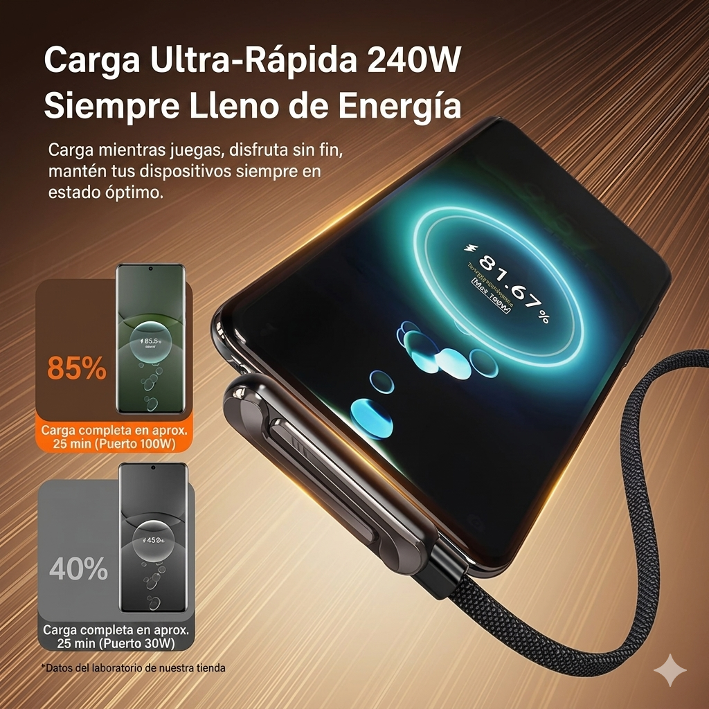 CABLE DE CARGA RÁPIDA 240W TIPO C CON SOPORTE | FLEXCHARG™